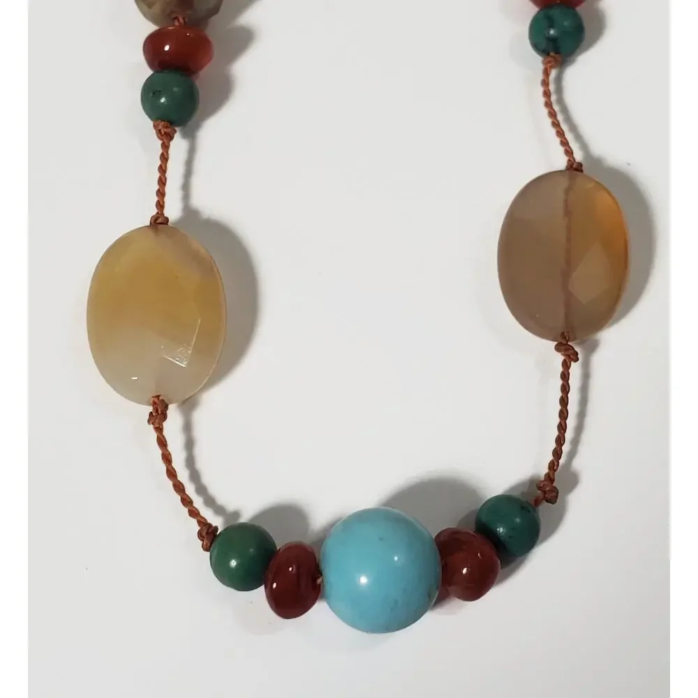 Agate Freshwater Pearl Carnelian Turquoise Bead Sterling Silver Toggle Necklace